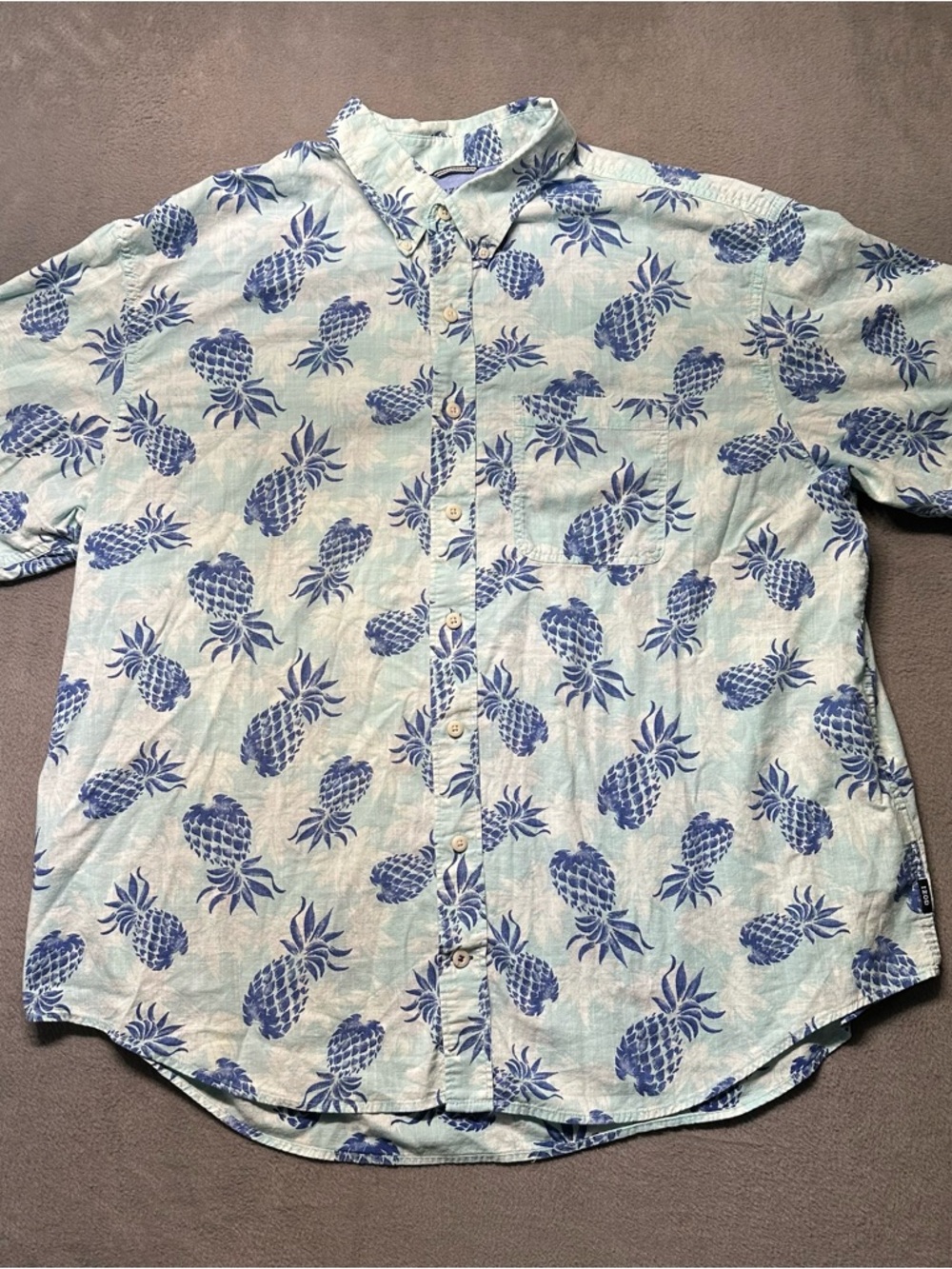 IZOD Saltwater Mens 2XL Button Shirt Blue Pineapple Tropical Hawaiian EUC